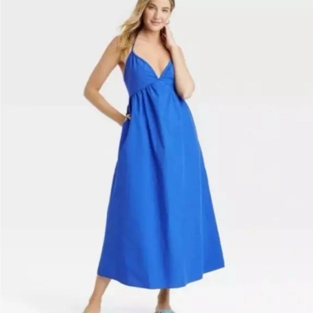 Blue Halter Midi Dress
